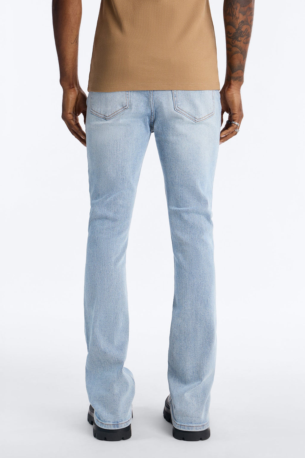 Essential Destroyed Stacked Slim Flare Stretch Jean - Light Blue Wash - image 4