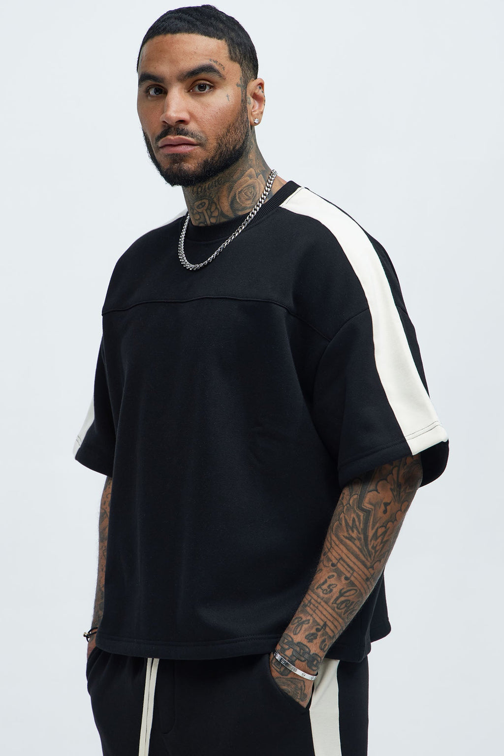 Tyson Oversized Heavyweight Striped Tee - Black - image 1
