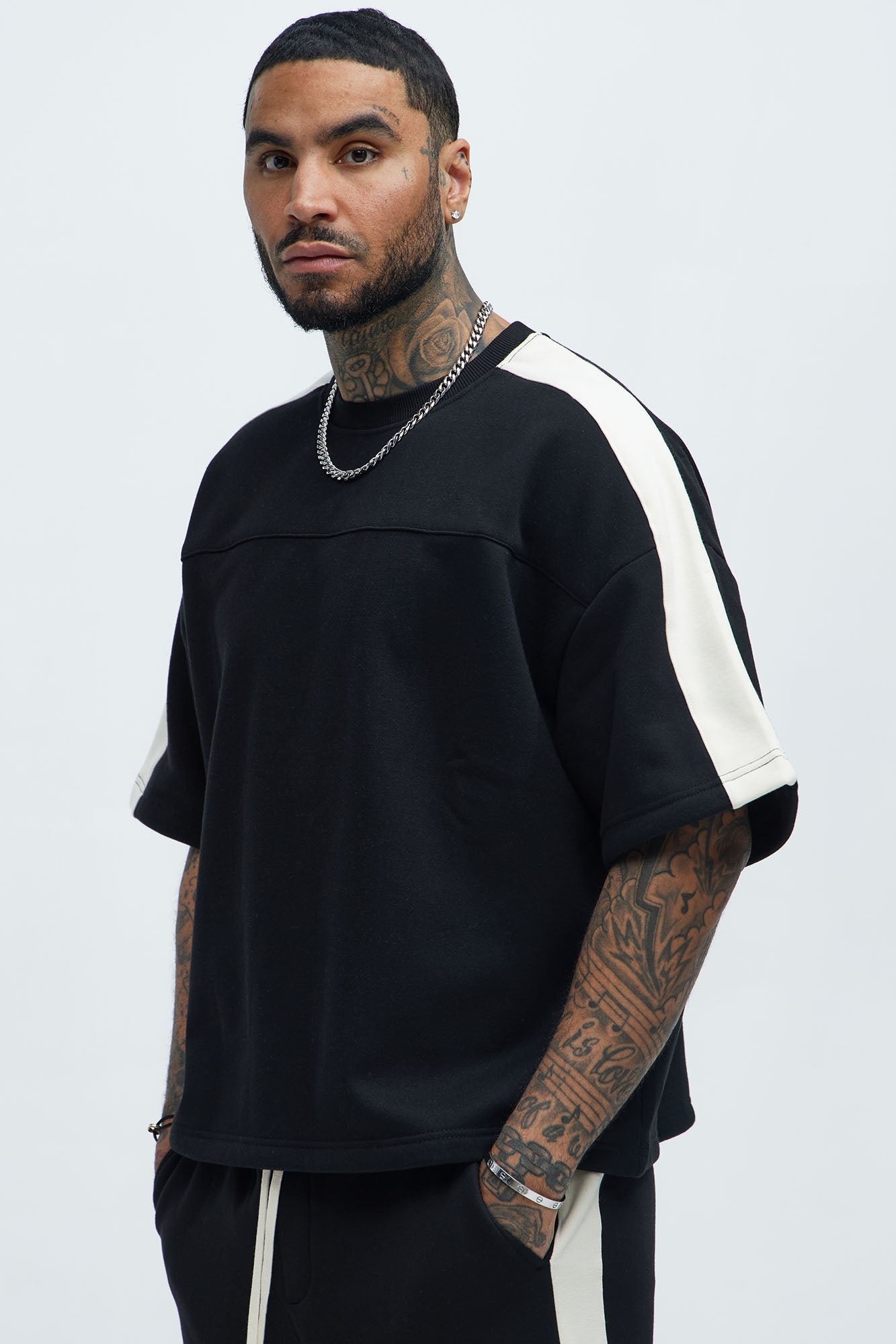 Tyson Oversized Heavyweight Striped Tee - Black - image 1
