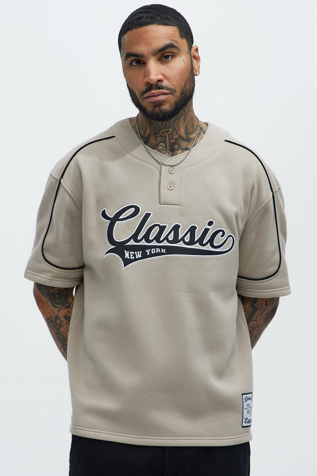 Classic New York Short Sleeve Henley - Stone - image 1