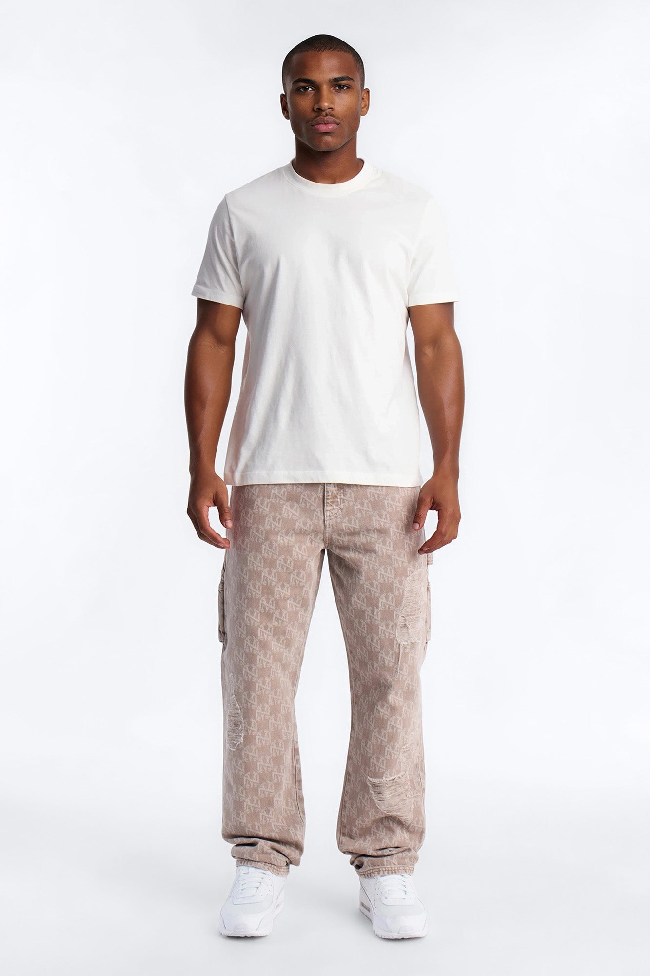 Straight Break Wide Monogram Distressed Jean - Khaki - image 2