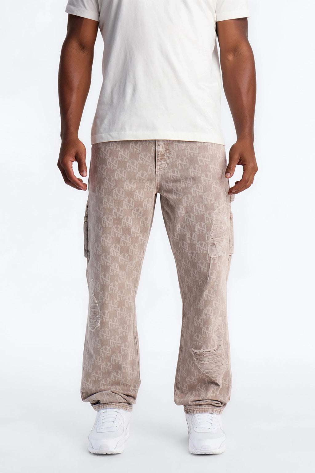 Straight Break Wide Monogram Distressed Jean - Khaki - image 1