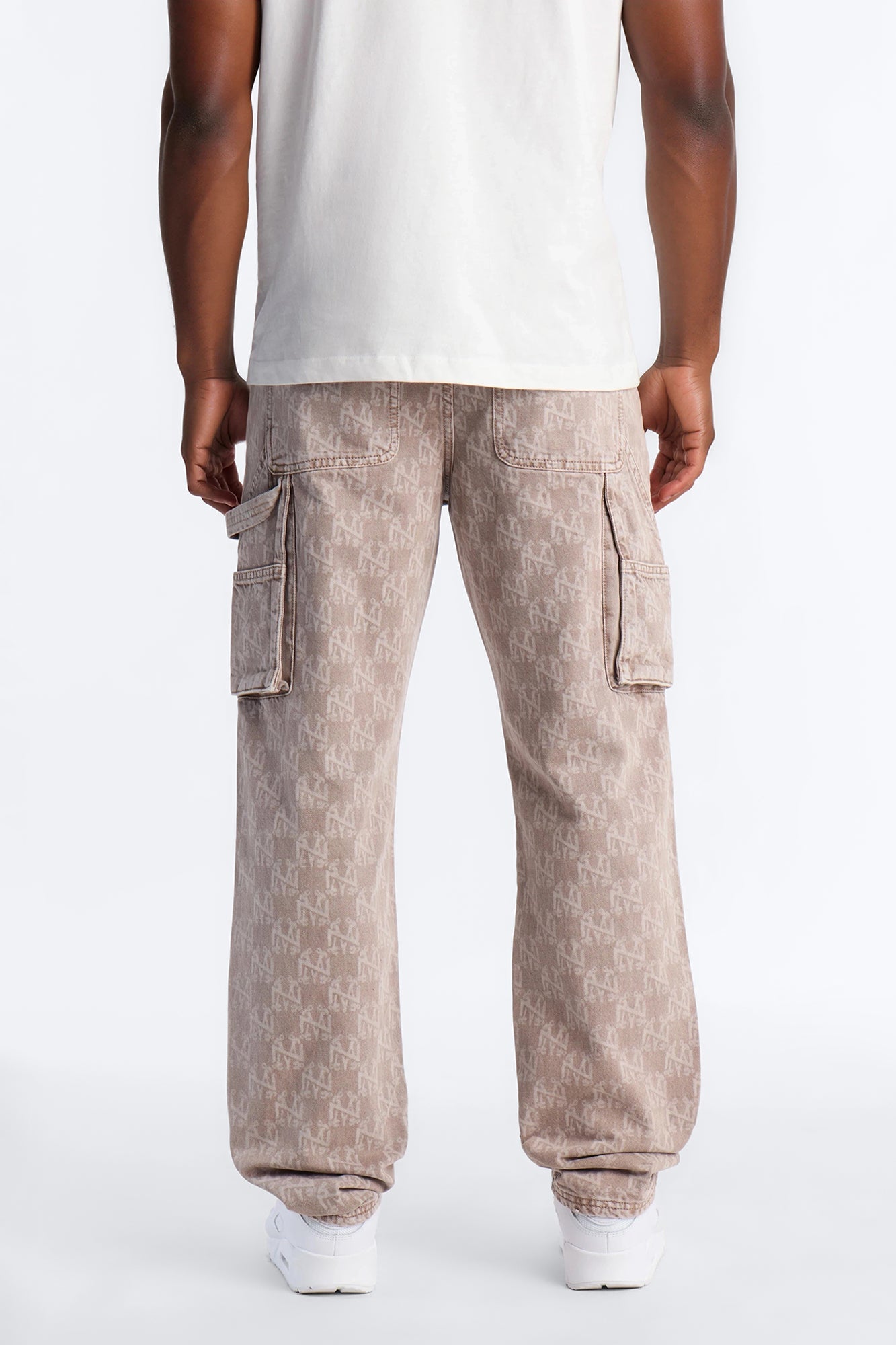 Straight Break Wide Monogram Distressed Jean - Khaki - image 4