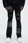 Hint Of Camo Stacked Skinny Flare Jeans - Black - image 1