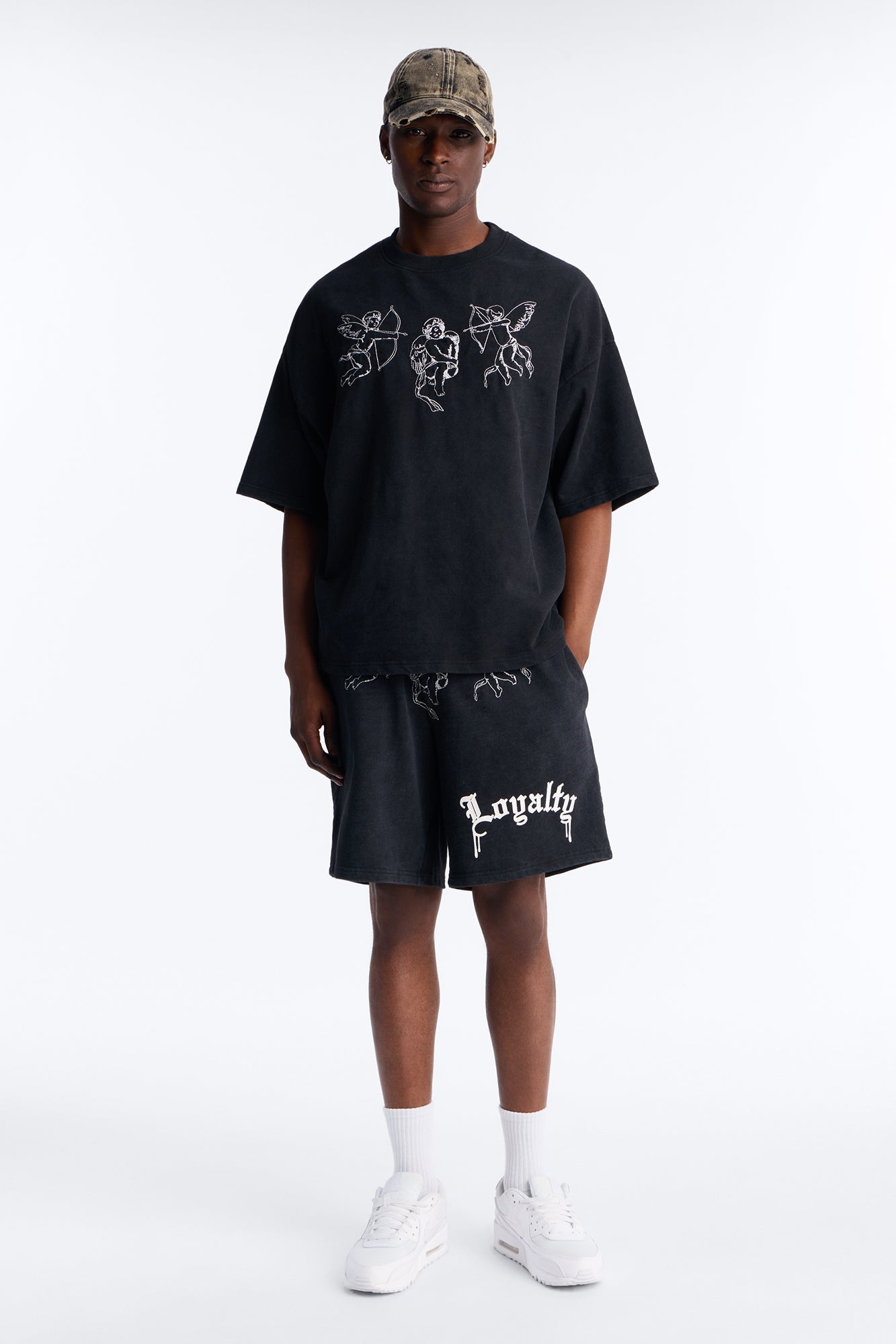 Anti Social Cherub Embroidered Oversized French Terry Tee - Black Wash - image 2