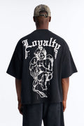 Anti Social Cherub Embroidered Oversized French Terry Tee - Black Wash - image 1