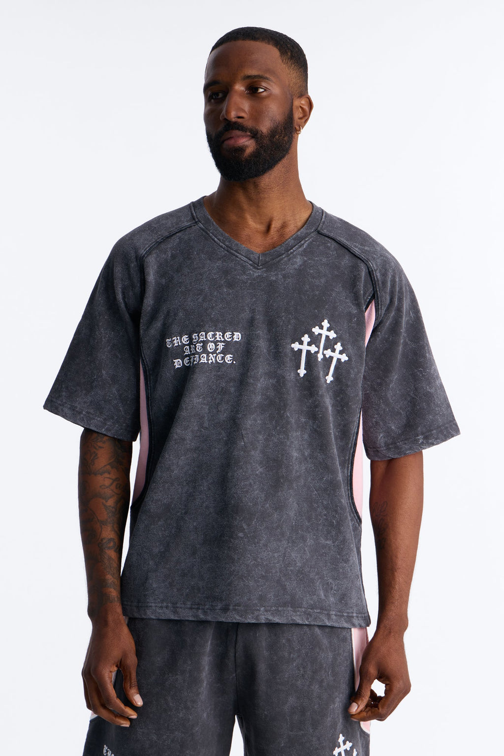Sacred Embroidery Paneled Fleece Tee - Black - image 1