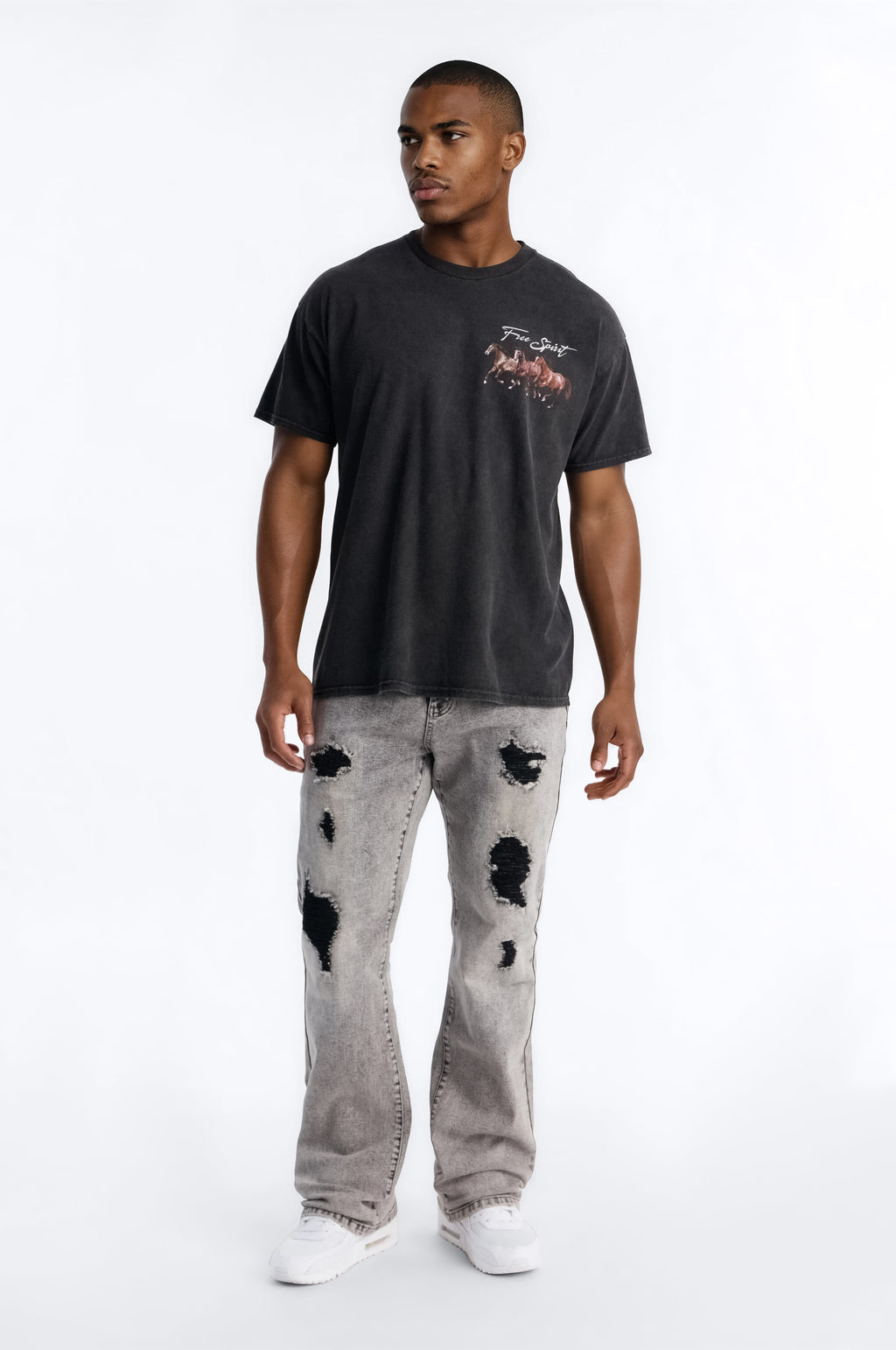 Stacked Skinny Slim Flare Acid Distressed Jeans - Grey - image 2