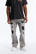 Stacked Skinny Slim Flare Acid Distressed Jeans - Grey - image 1