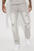 Ripped Stacked Skinny Flare Jeans - Grey - image 1