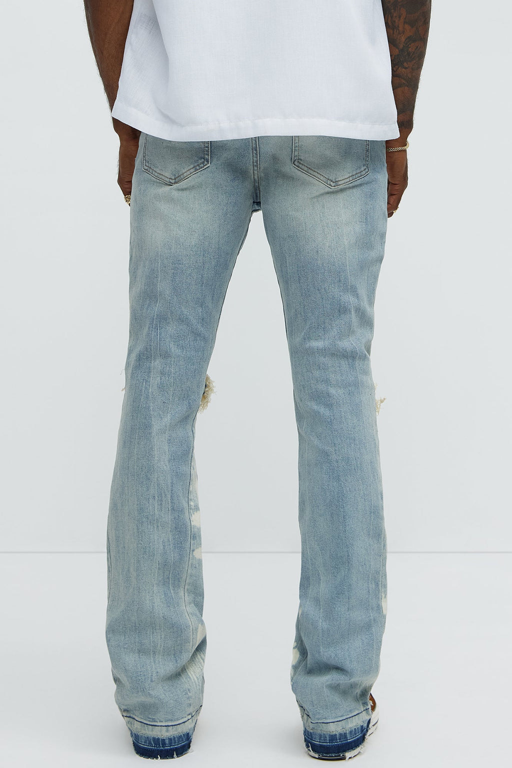 Apex Splotter Ripped Stacked Skinny Flare Jeans - Light Blue Wash - image 4