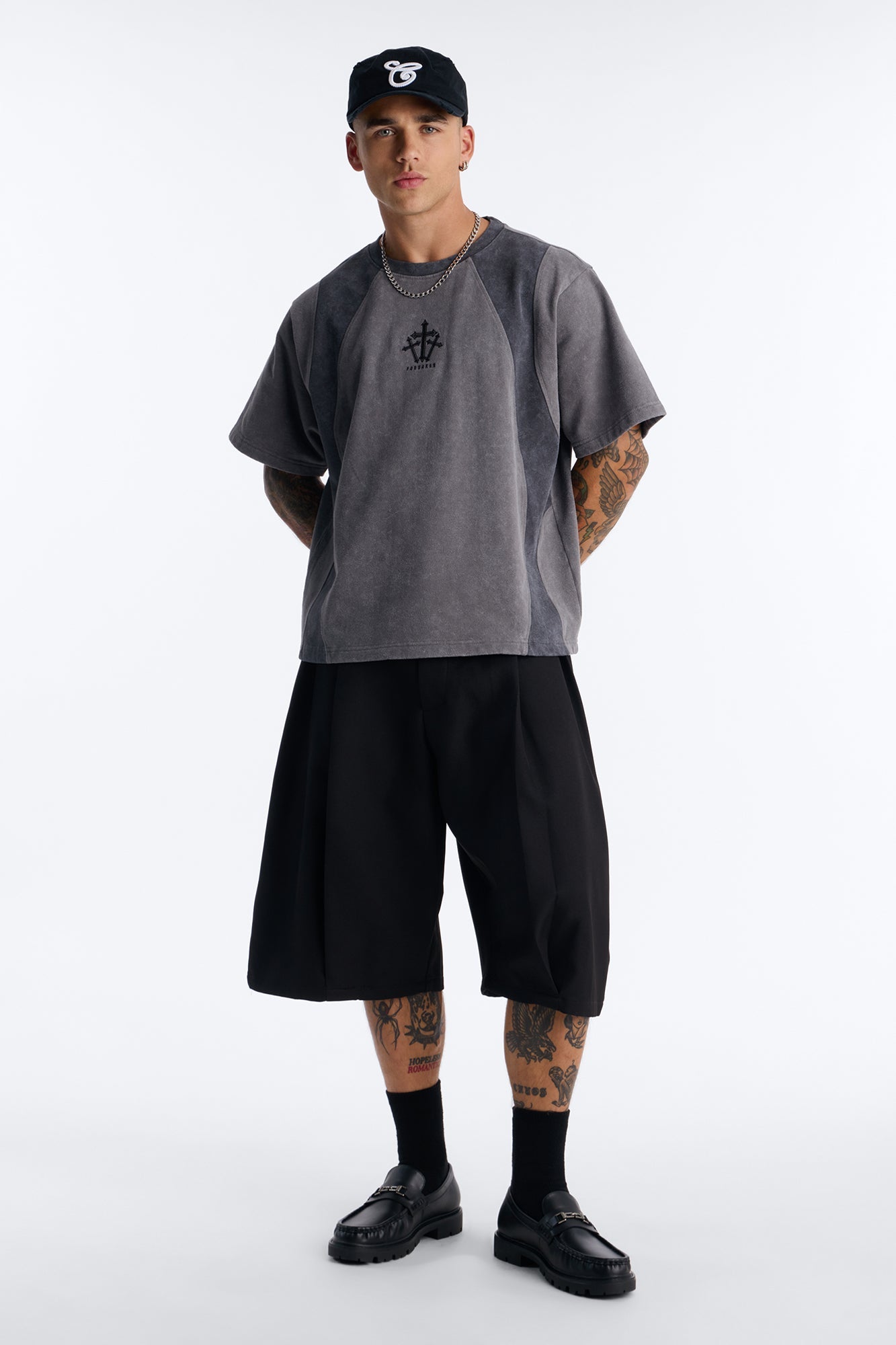 Forsaken Embroidery Paneled Fleece Tee - Grey - image 2