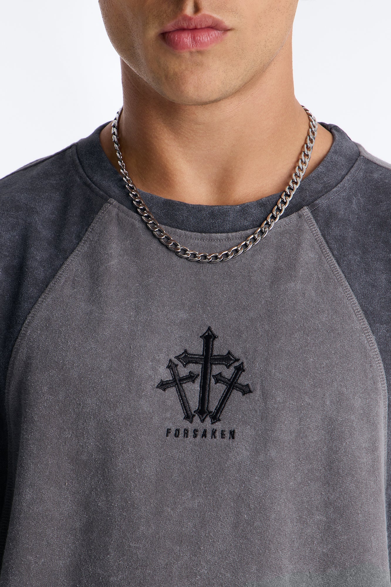 Forsaken Embroidery Paneled Fleece Tee - Grey - image 3