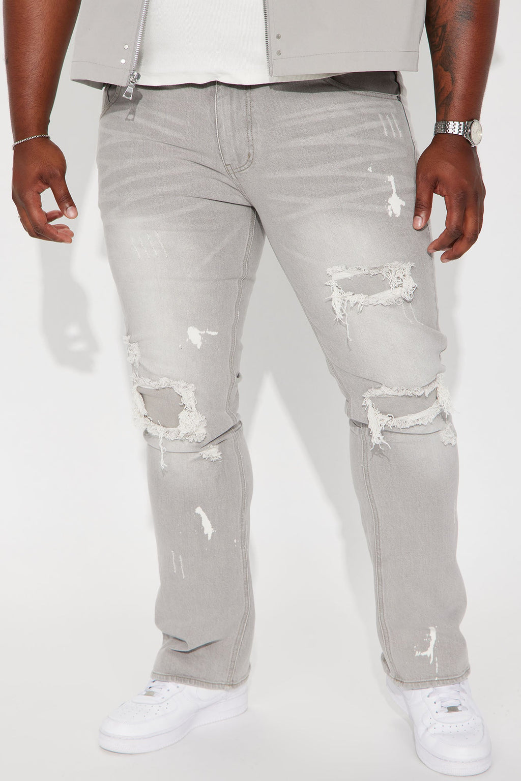 Ripped Stacked Skinny Flare Jeans - Grey - image 2