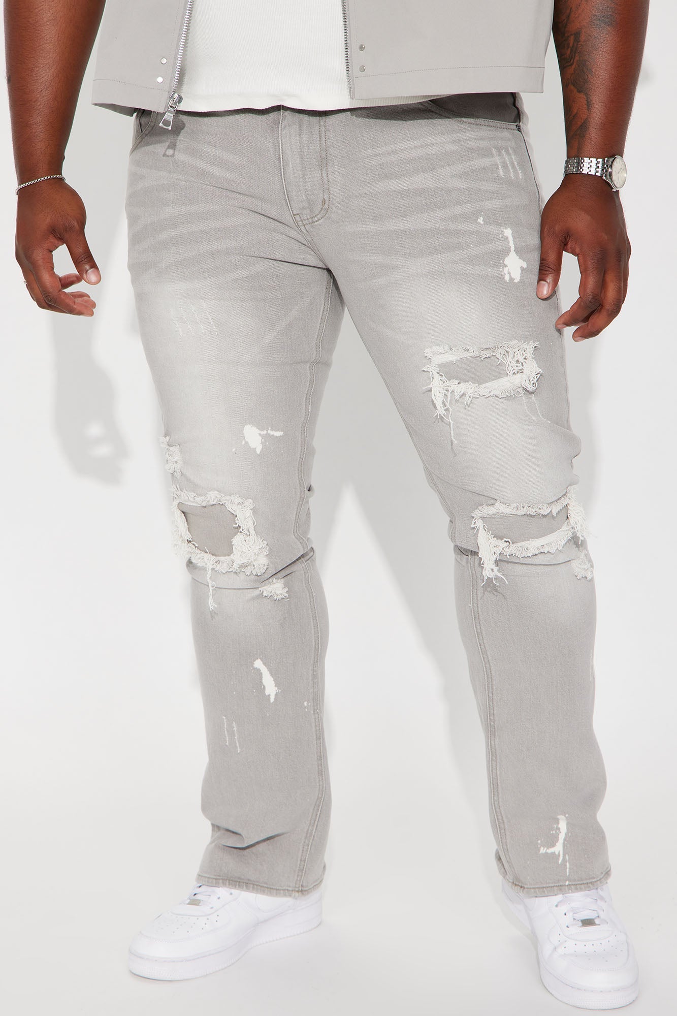 Ripped Stacked Skinny Flare Jeans - Grey - image 2