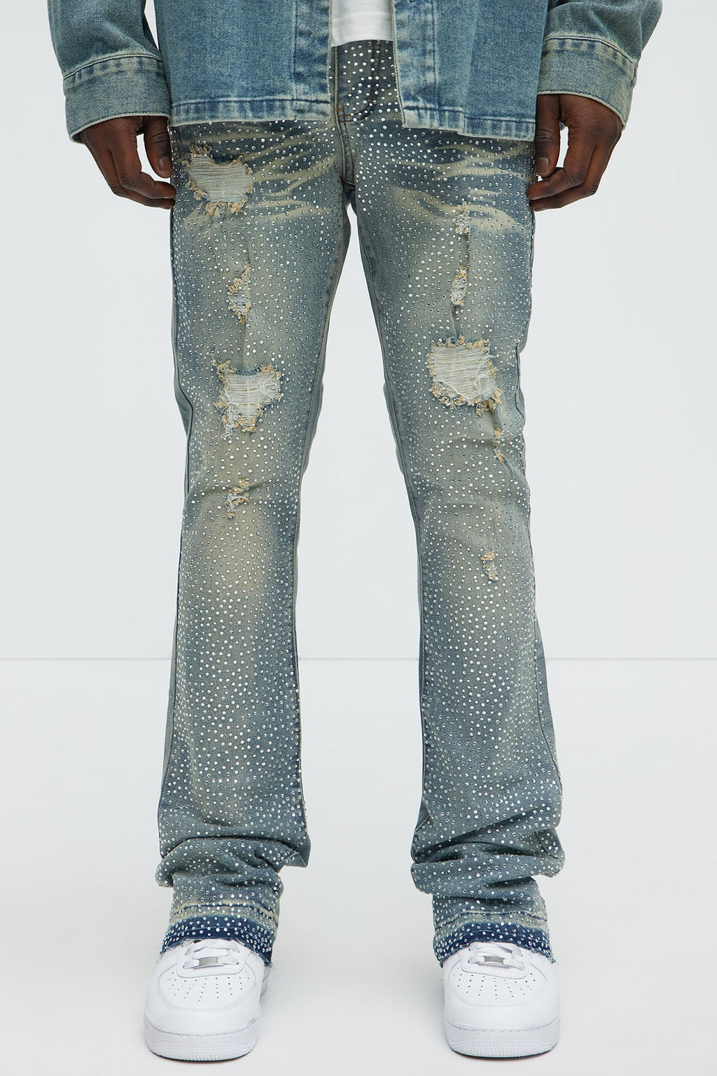 Stacked Skinny Flare On My Bling Distressed Jeans - Medium Blue Wash - image 1