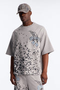 Menace Paint Splatter Embroidered Oversized French Terry Tee - Grey - image 1