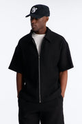 Textured Oversized Fleece Zip Up Shirt - Black - image 1