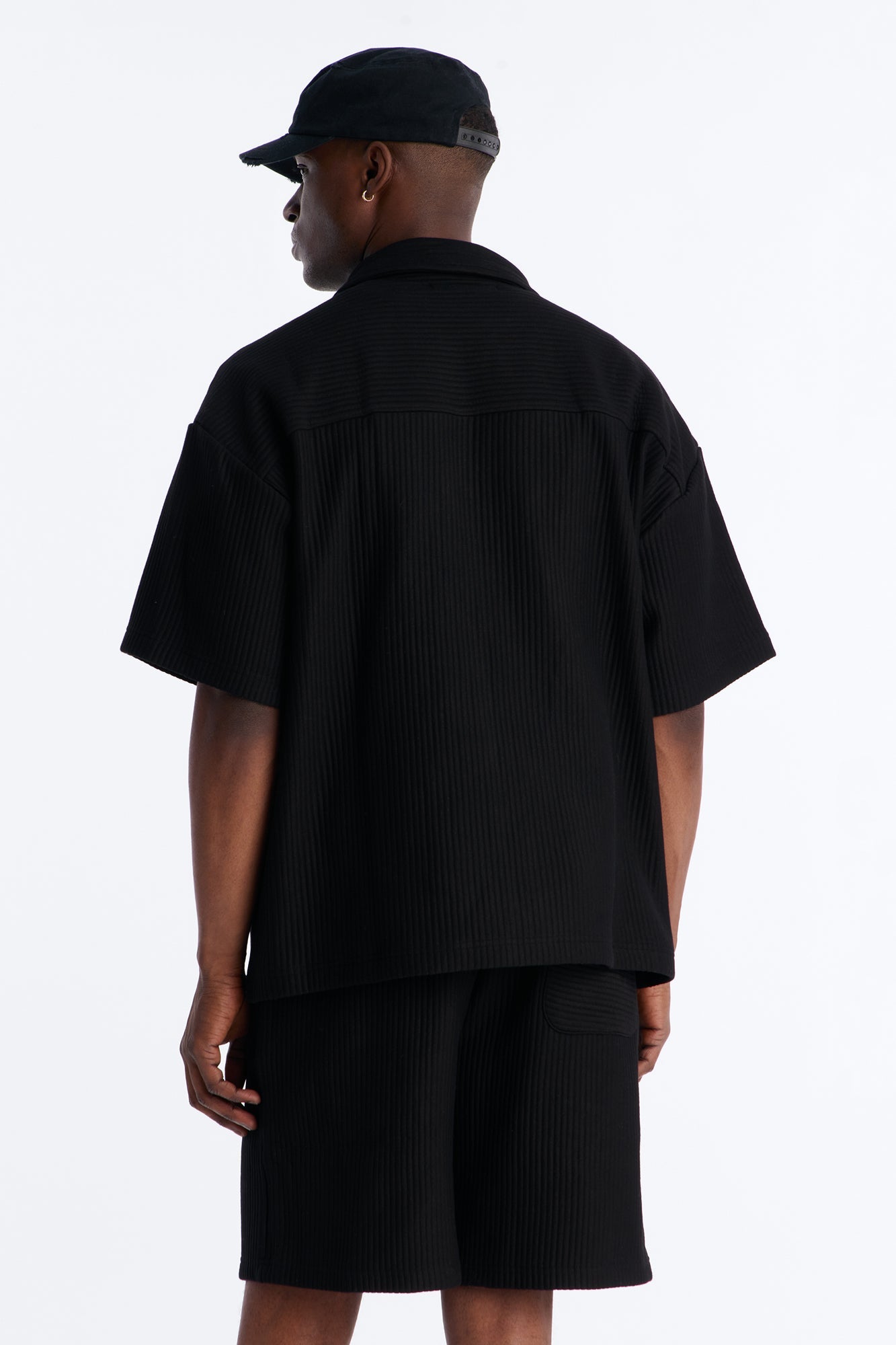 Textured Oversized Fleece Zip Up Shirt - Black - image 4