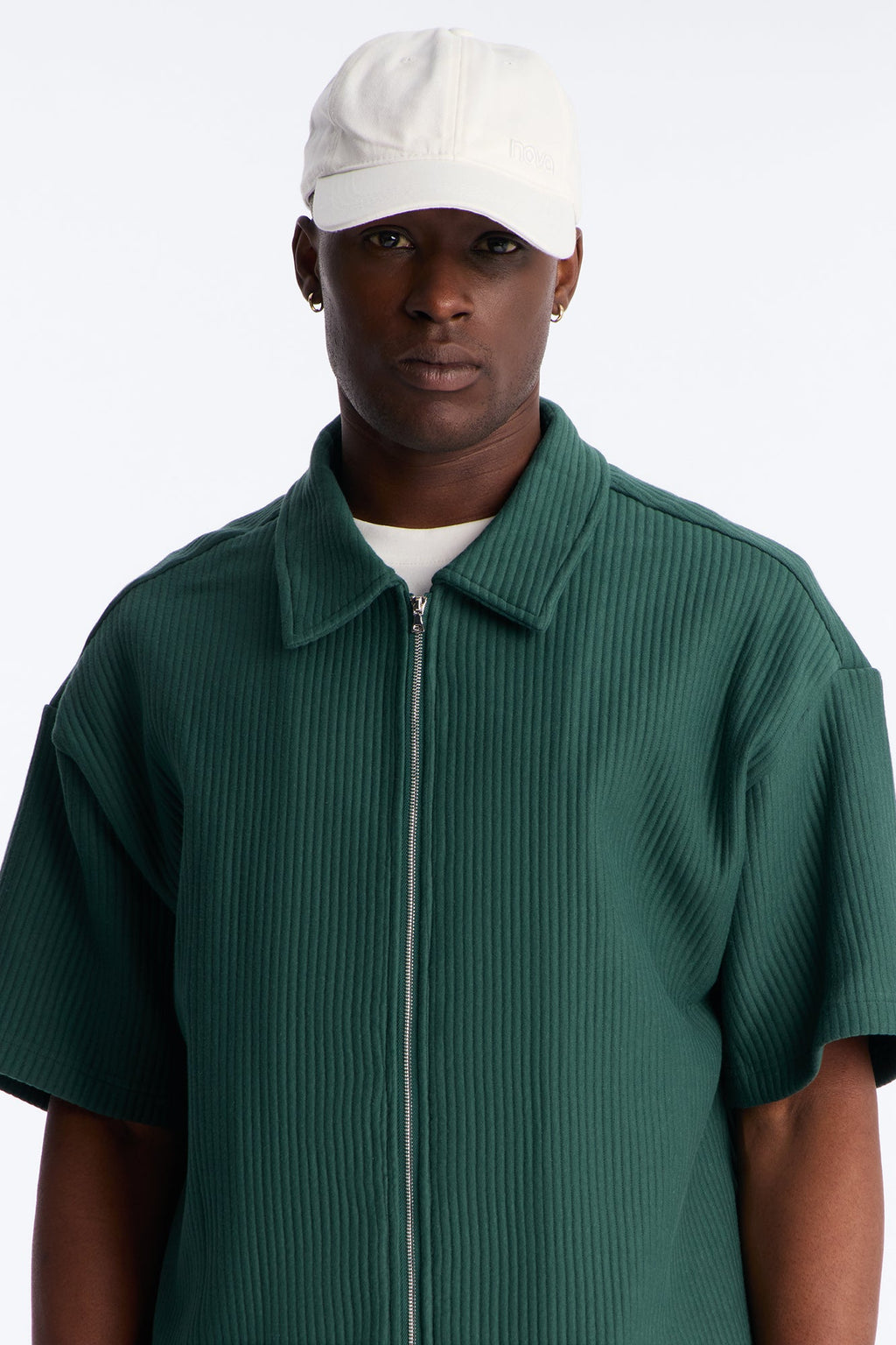 Textured Oversized Fleece Zip Up Shirt - Hunter Green - image 3