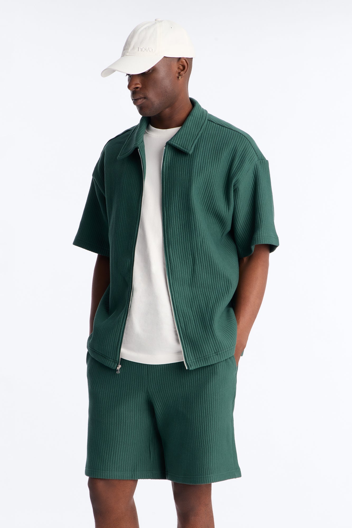 Textured Oversized Fleece Zip Up Shirt - Hunter Green - image 1