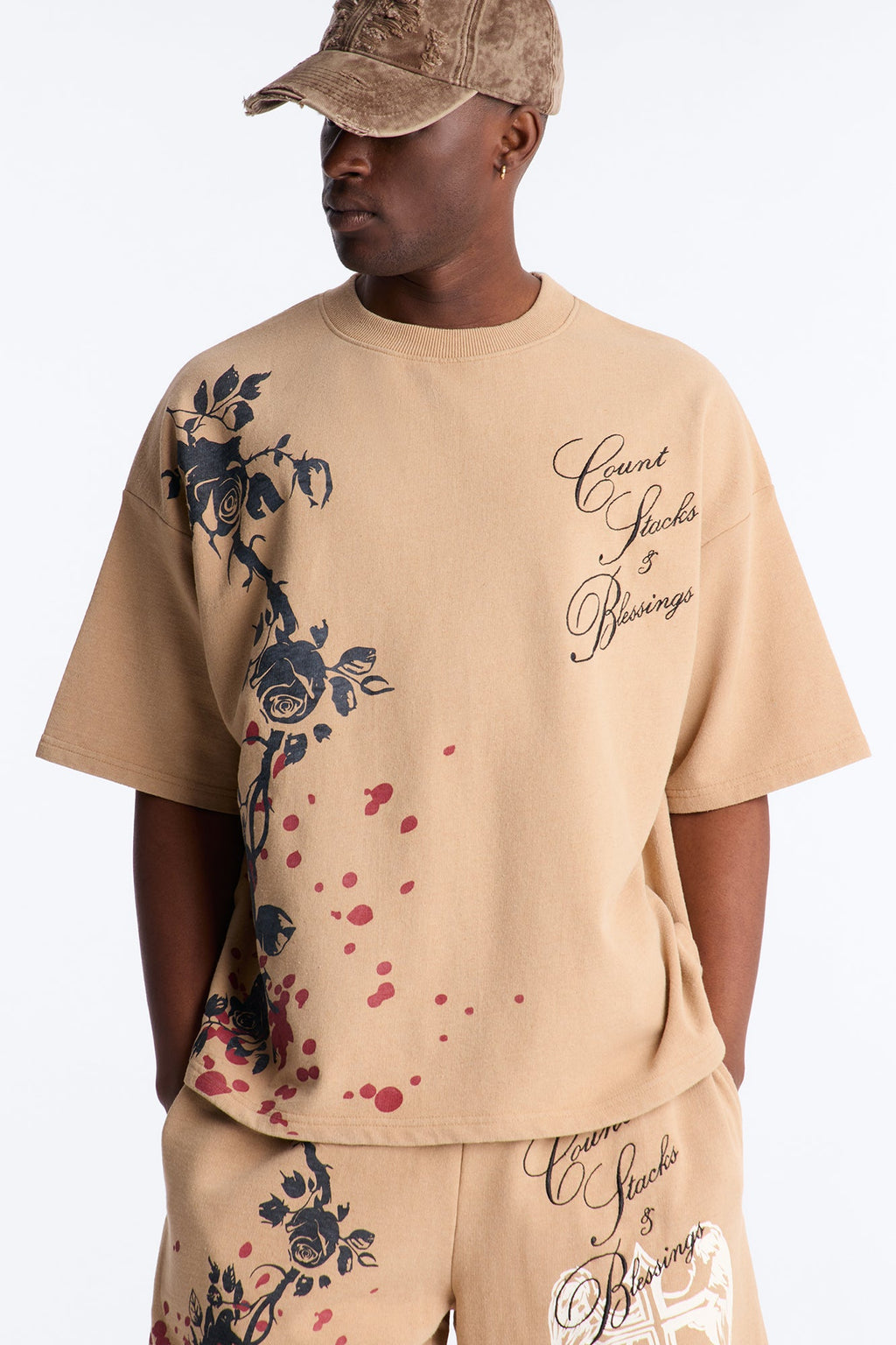 Count Your Blessings Embroidered Oversized French Terry Tee - Tan - image 4