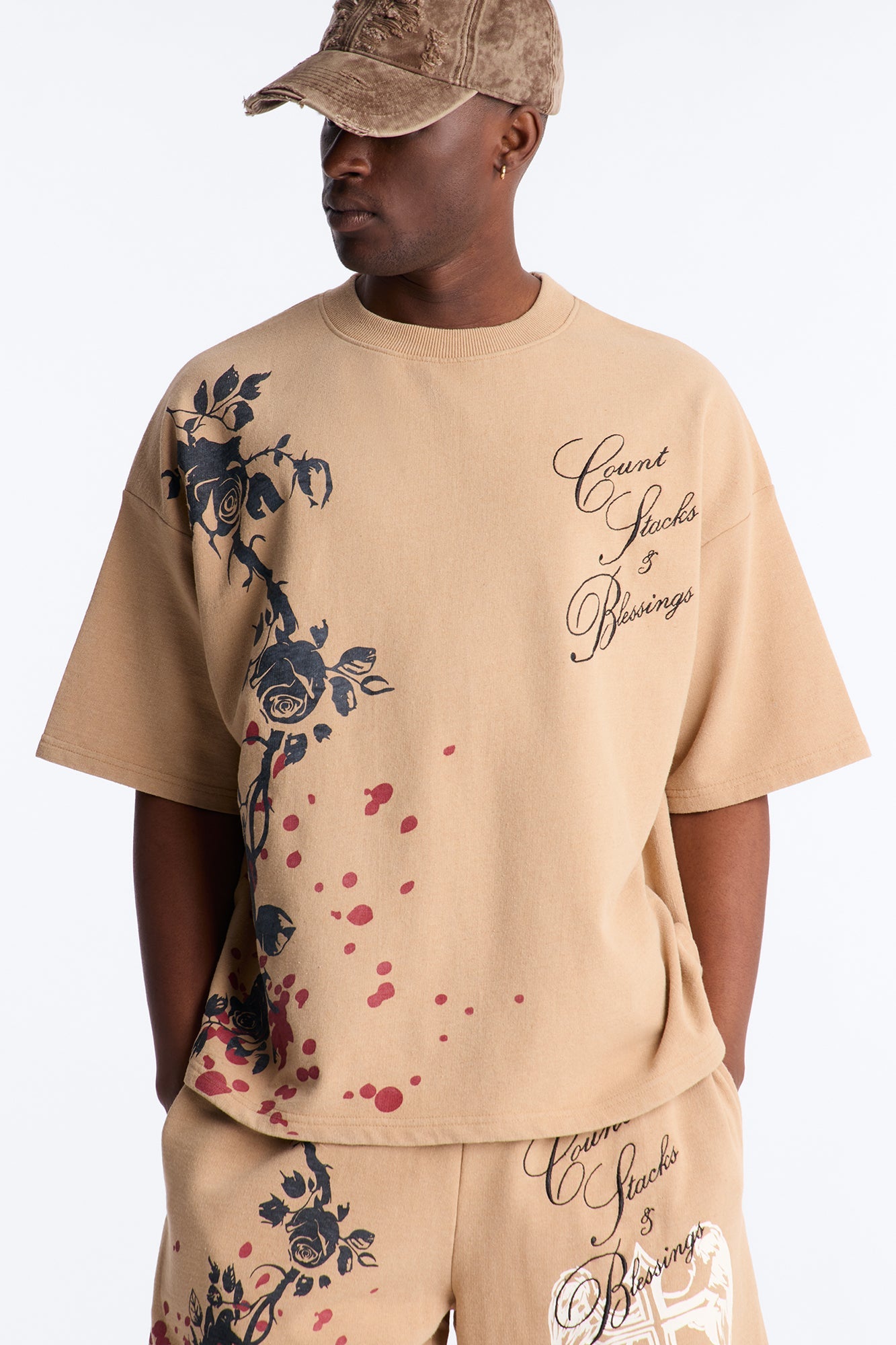 Count Your Blessings Embroidered Oversized French Terry Tee - Tan - image 4