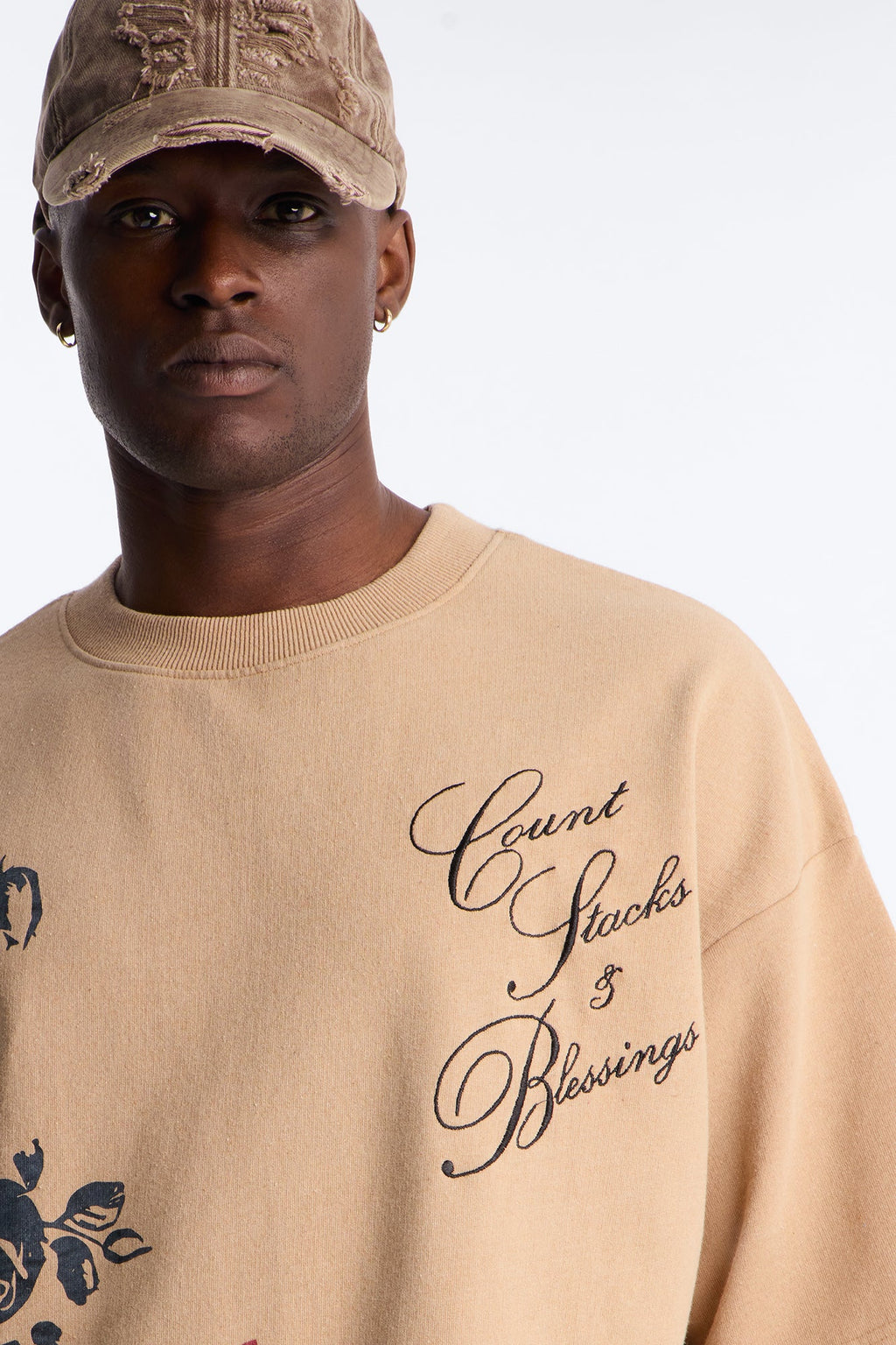 Count Your Blessings Embroidered Oversized French Terry Tee - Tan - image 3