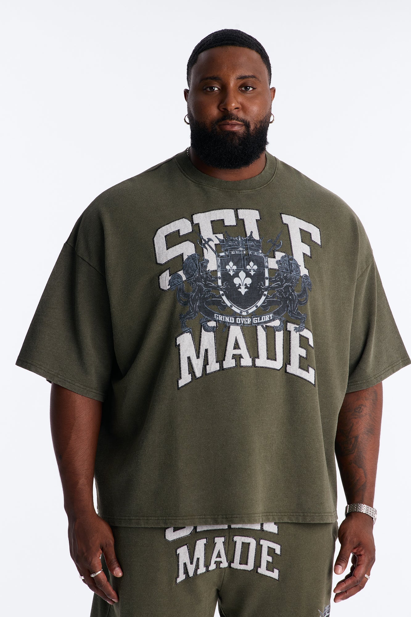 Self Made Patch Oversized French Terry Tee - Hunter Green - image 4
