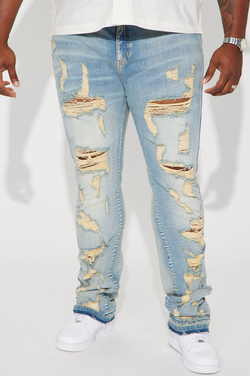 Torn Apart Stacked Skinny Flare Jeans - Light Blue Wash - image 3