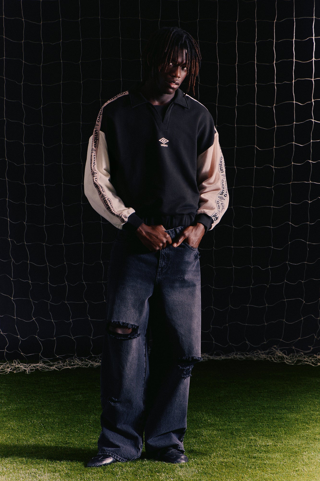 Umbro Colorblock French Terry Long Sleeve Polo - Black/combo - image 2