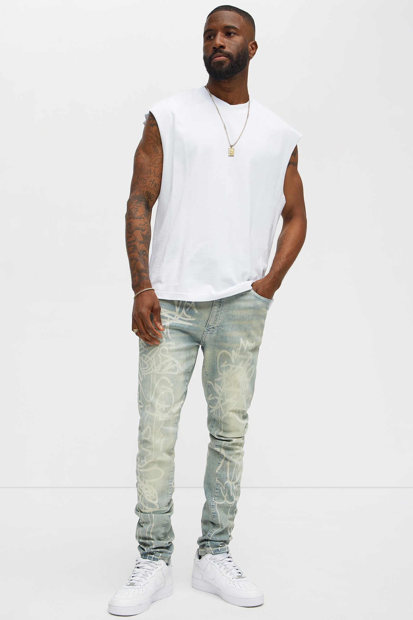 Graffiti Art Stacked Skinny Jeans - Light Wash - image 2