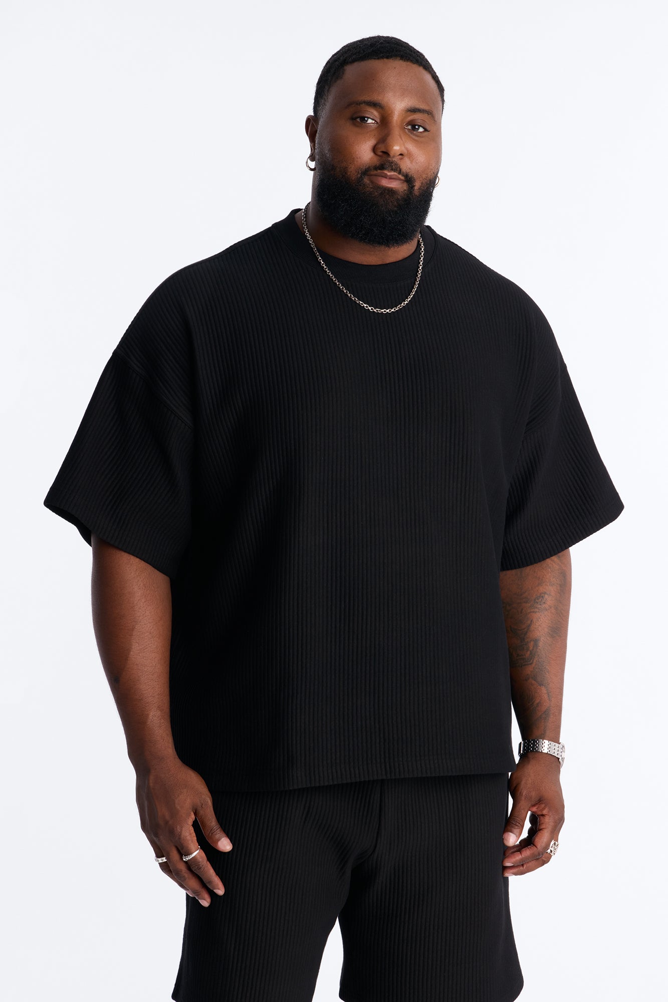 Textured Oversized Short Sleeve Fleece Tee - Black - image 4