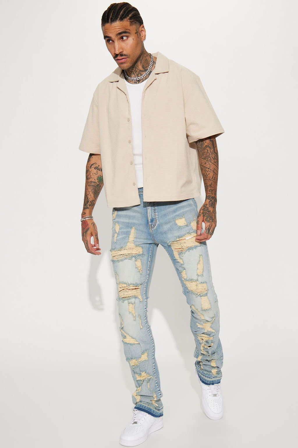 Torn Apart Stacked Skinny Flare Jeans - Light Blue Wash - image 2