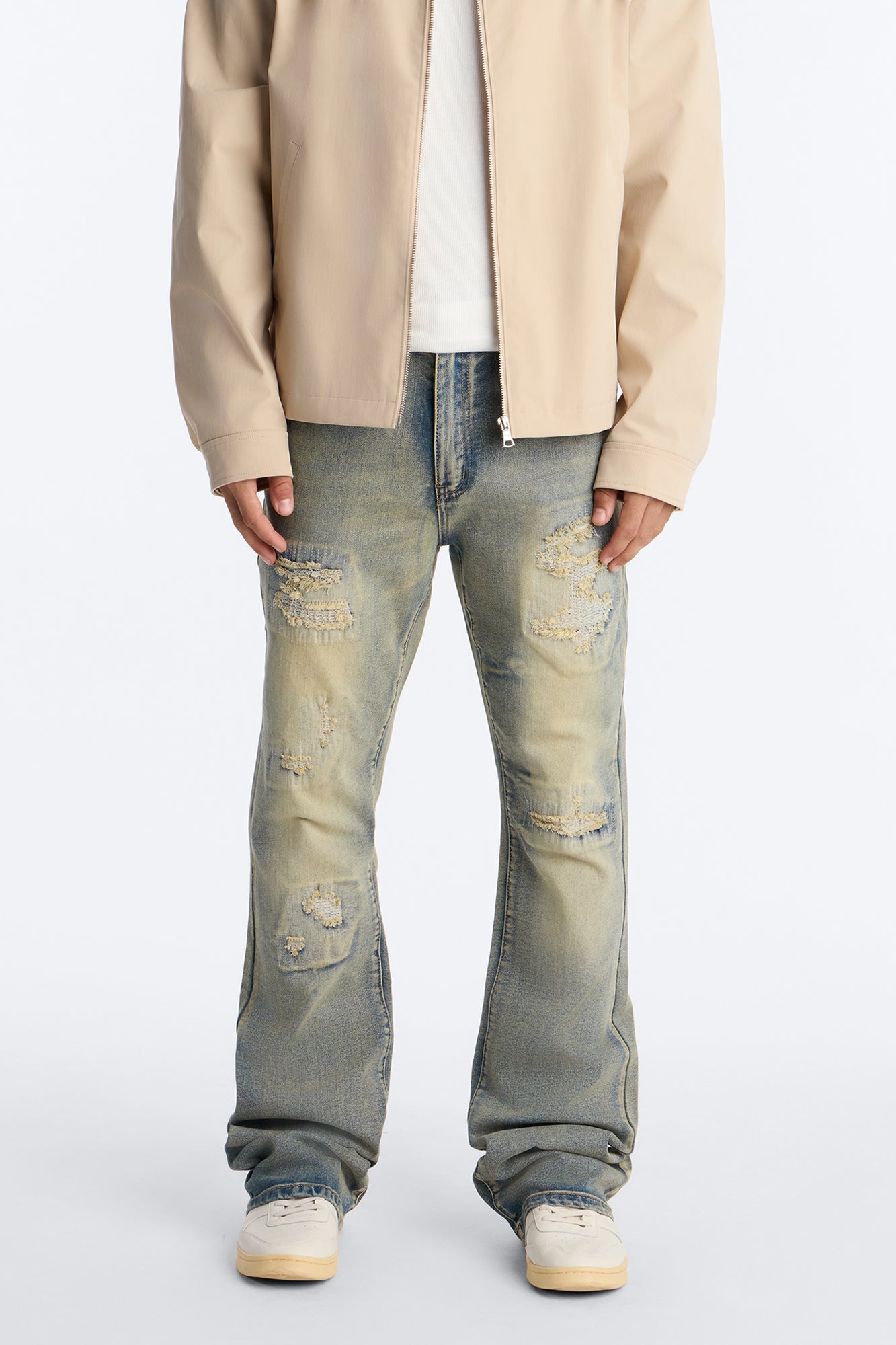 Stacked Skinny Flare Etched Distress Jeans - Vintage Blue Wash - image 1