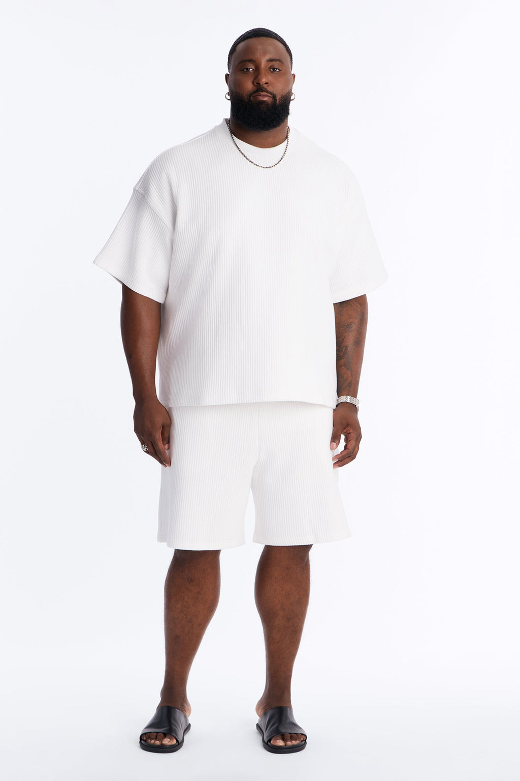 Textured Oversized Short Sleeve Fleece Tee - Cream - image 2