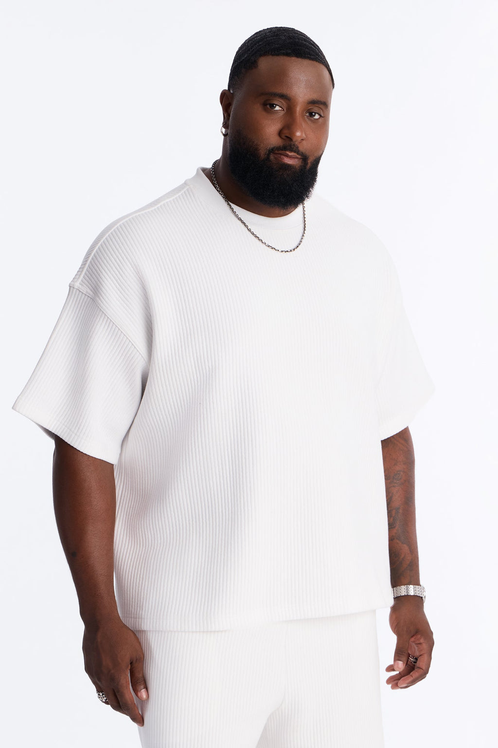 Textured Oversized Short Sleeve Fleece Tee - Cream - image 1