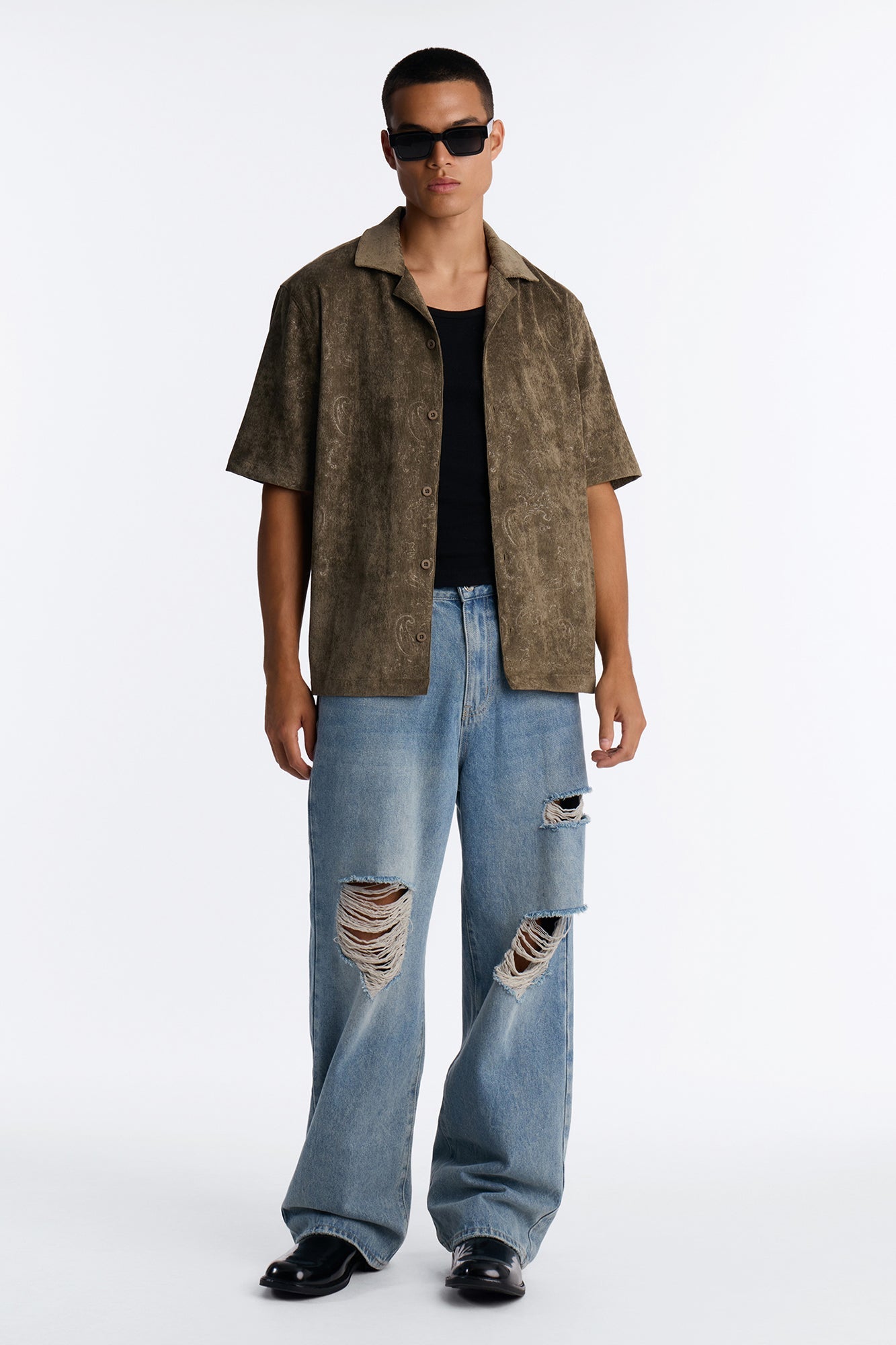 Distressed Baggy 5 Pocket Jean - Vintage Blue Wash - image 2