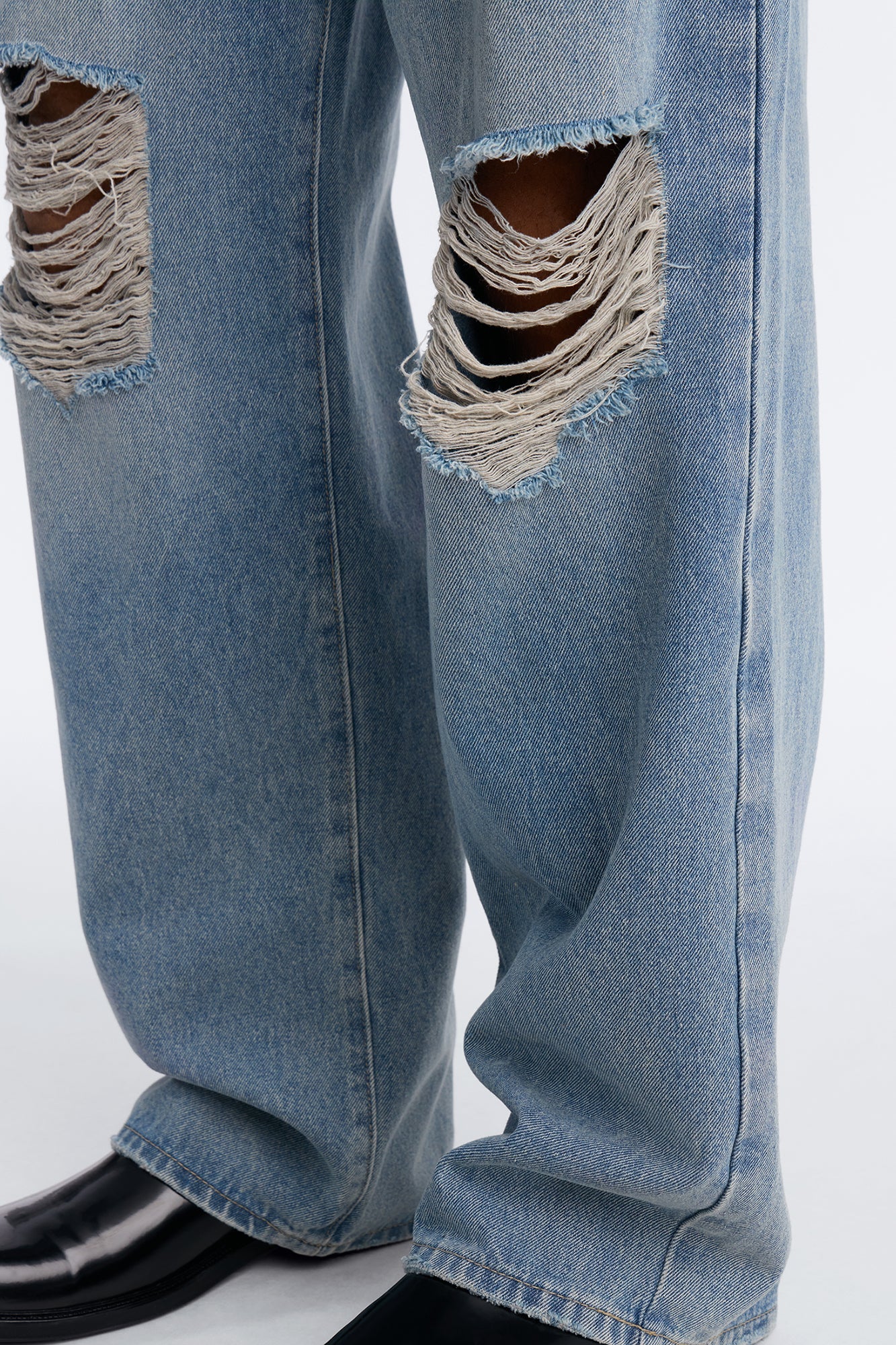Distressed Baggy 5 Pocket Jean - Vintage Blue Wash - image 4