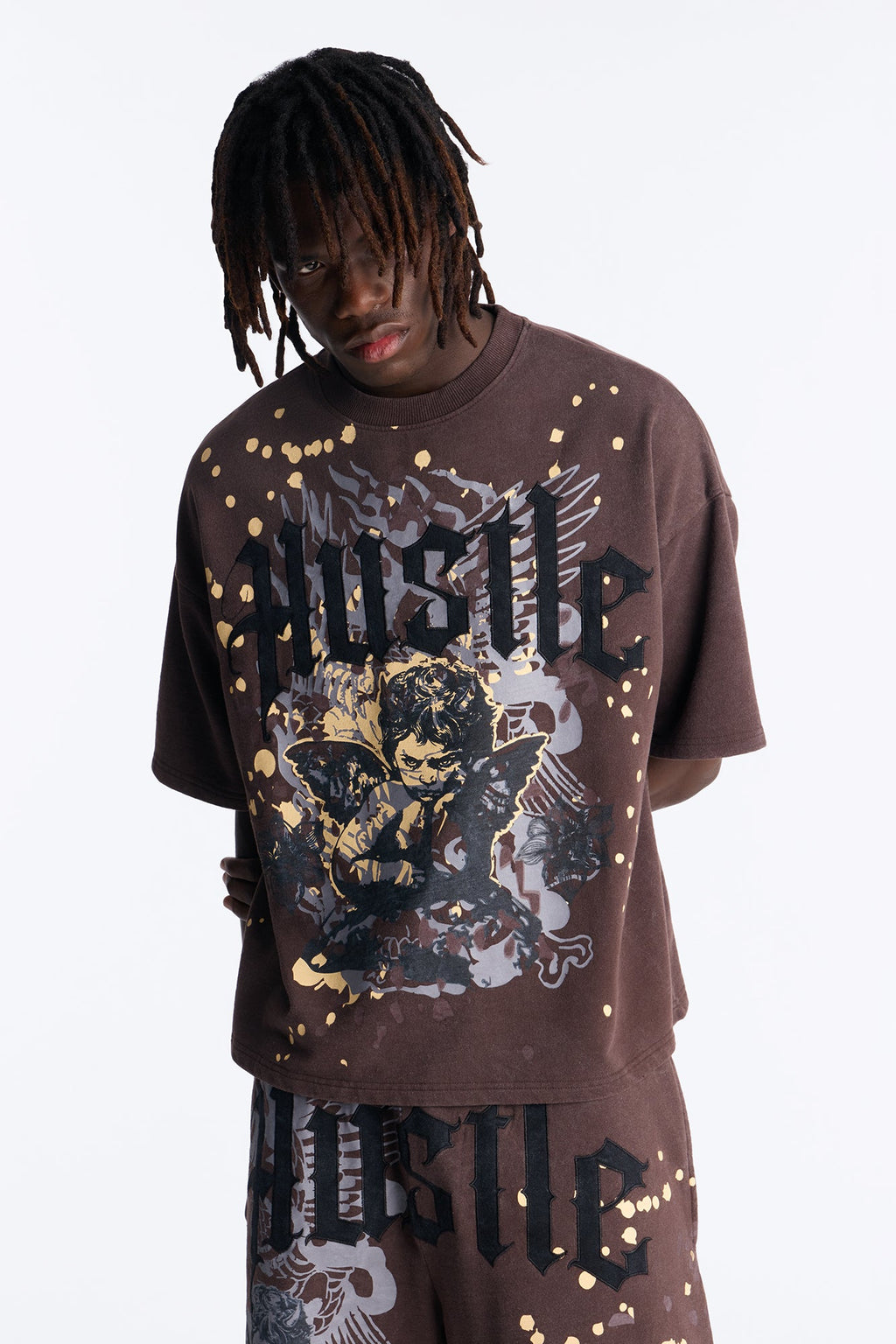 Heavenly Hustle Patch Oversized French Terry Tee - Brown - image 1