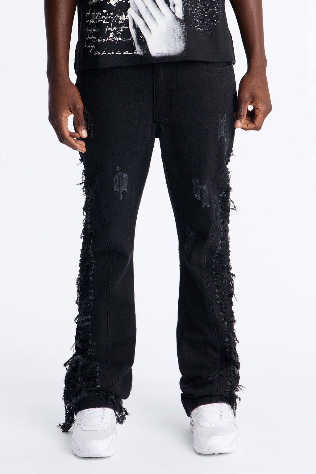 Stacked Slim Flare Slashed Down Jean - Black Wash - image 1