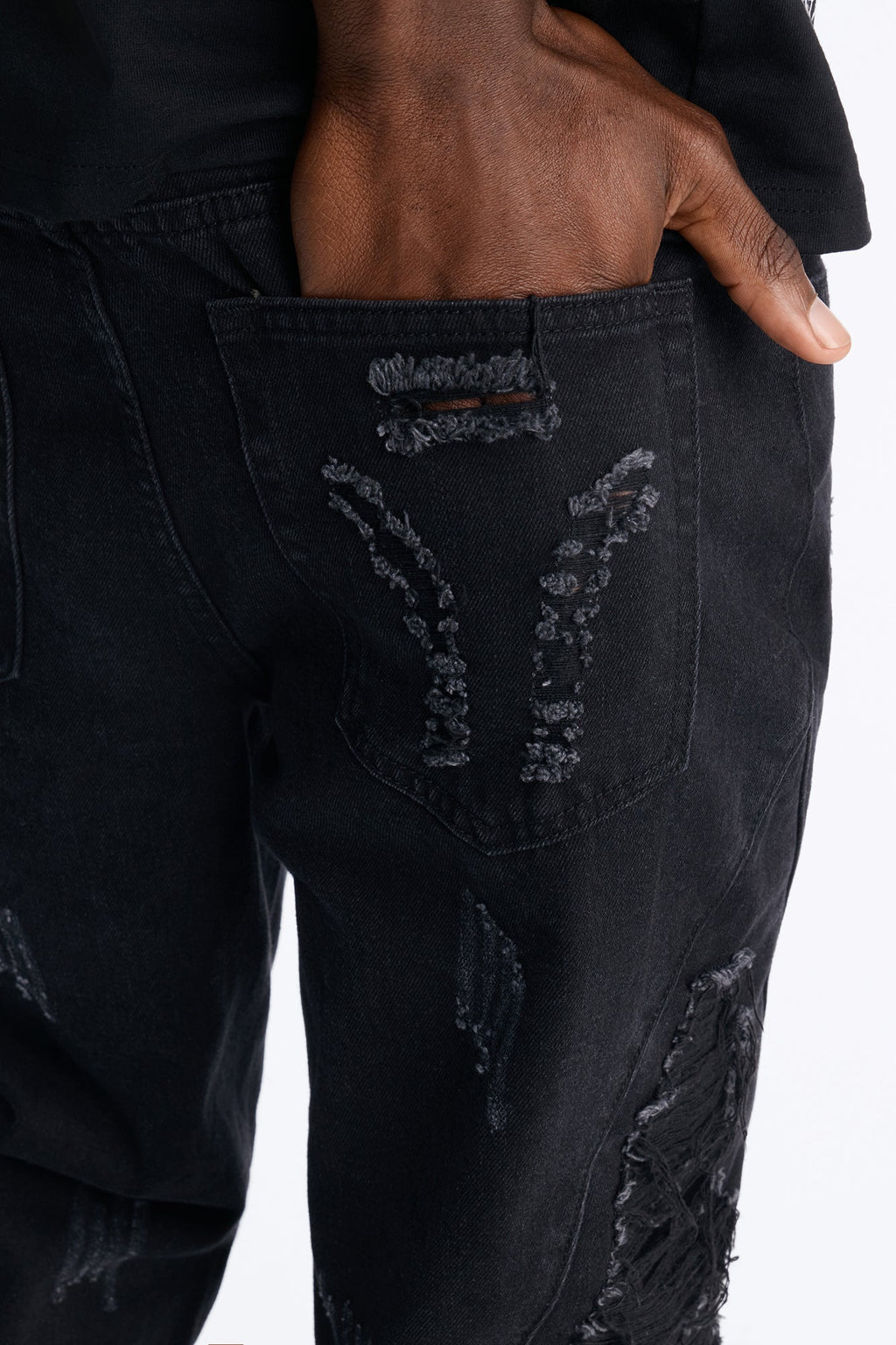 Stacked Slim Flare Slashed Down Jean - Black Wash - image 4