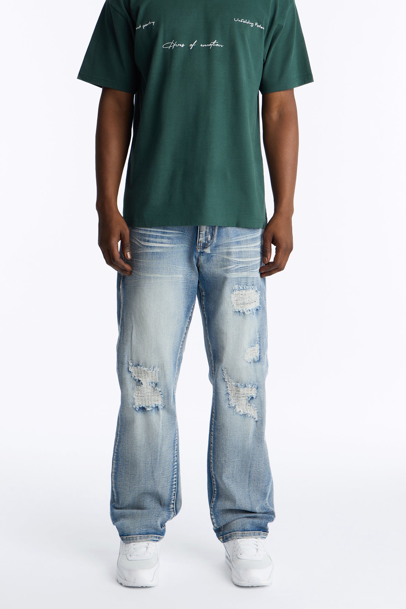 Straight Classic Destroyed Jean - Light Blue Wash - image 2
