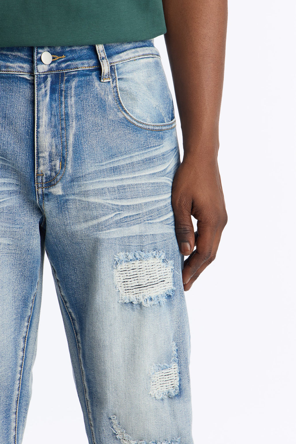 Straight Classic Destroyed Jean - Light Blue Wash - image 4