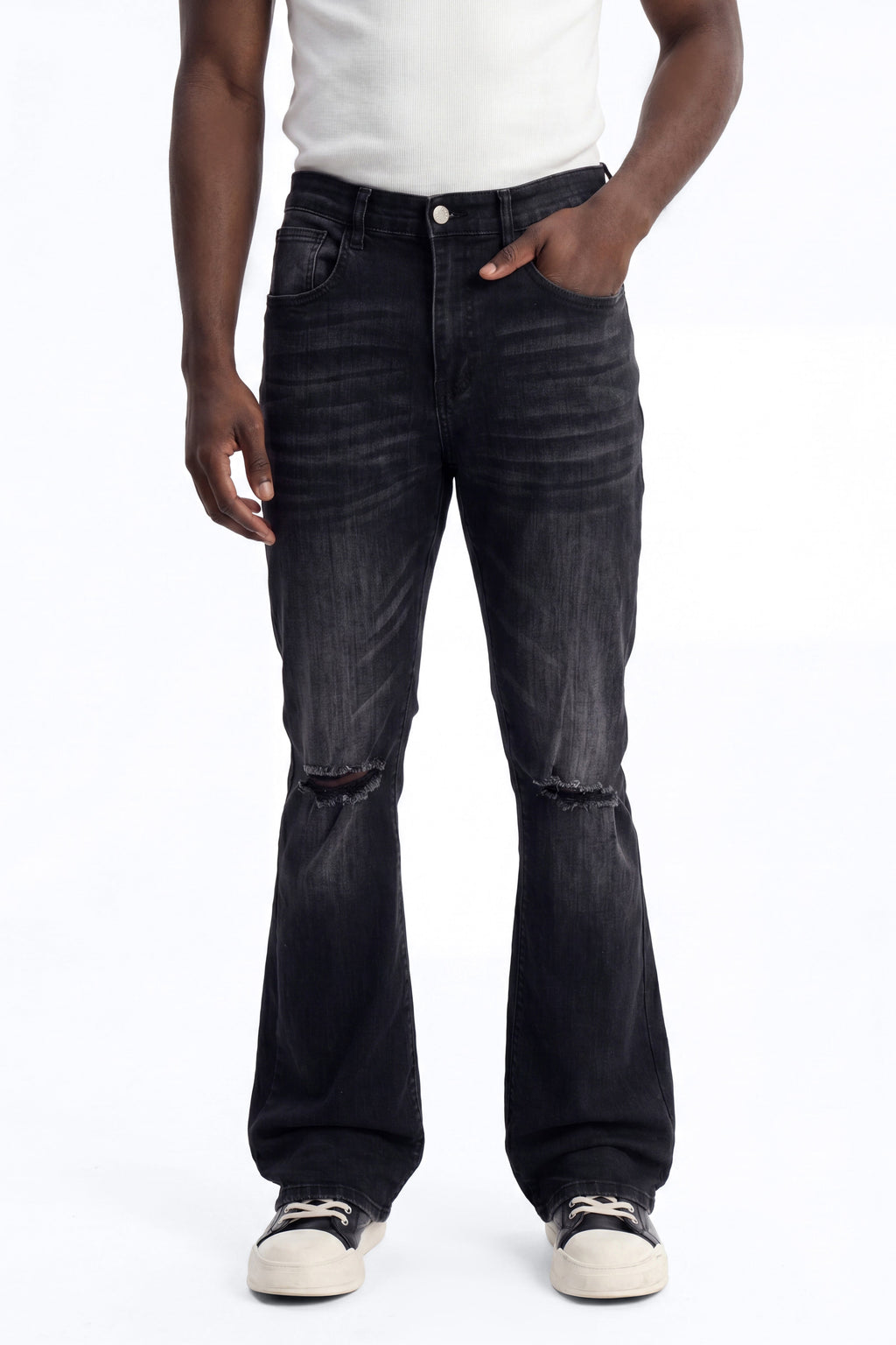 Stacked Skinny Flare Not Too Much Distressed Jean - Black - image 1