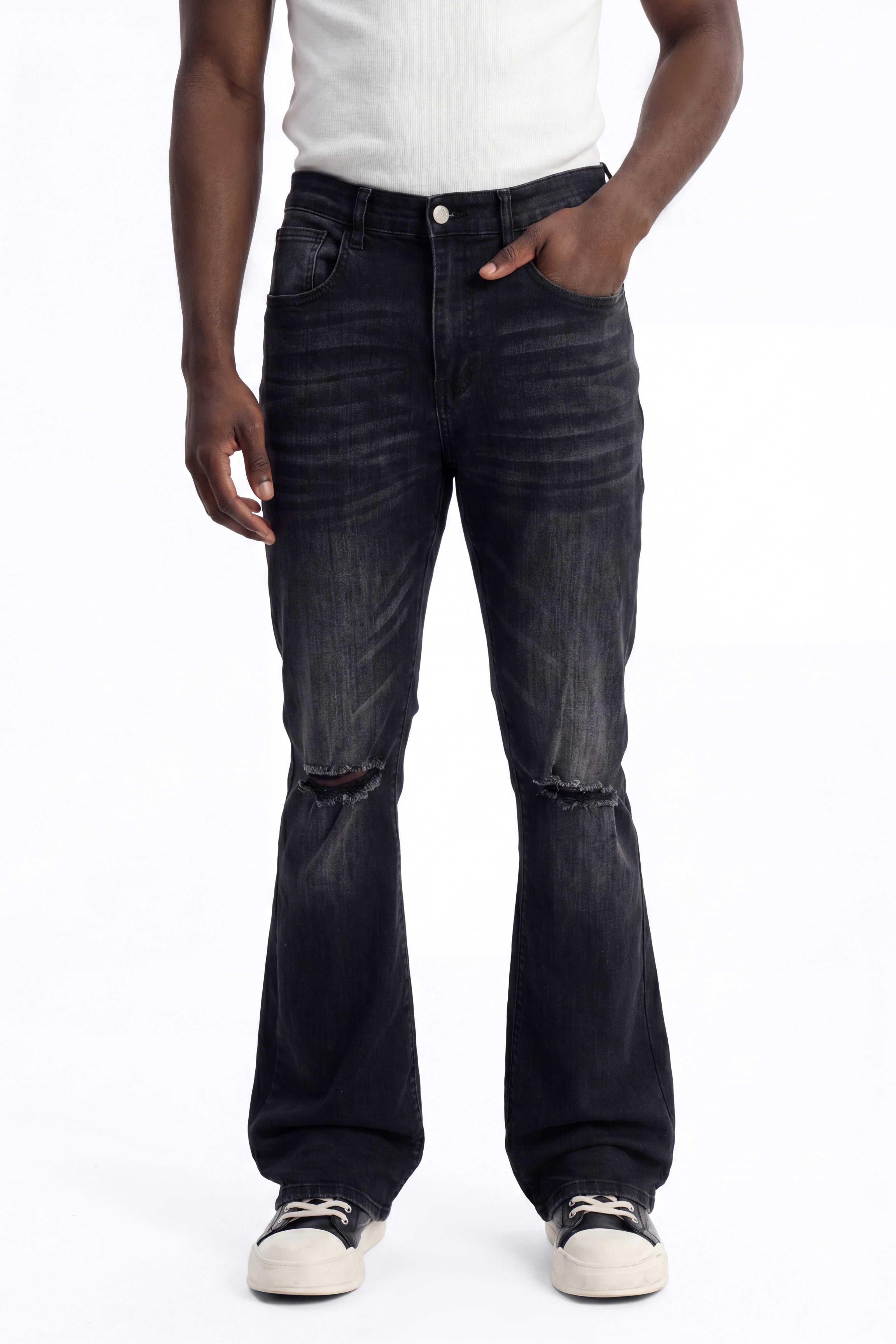 Stacked Skinny Flare Not Too Much Distressed Jean - Black - image 1