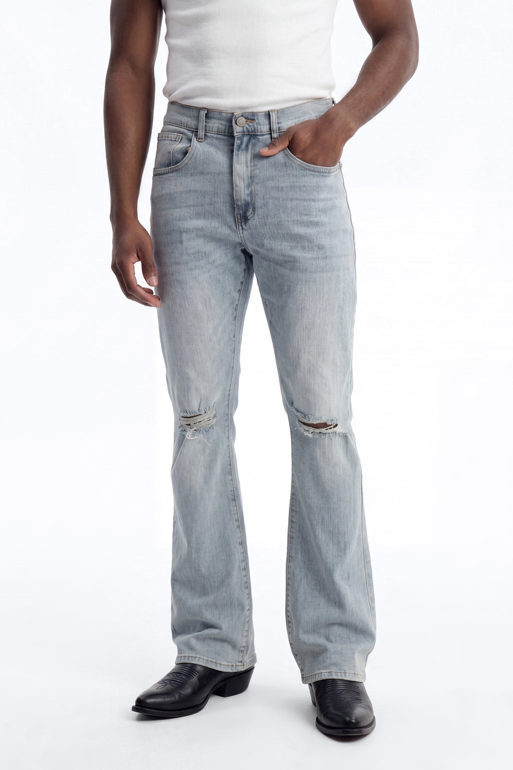 Stacked Skinny Flare Not Too Much Distressed Jean - Light Blue Wash - image 1