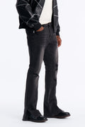 Stacked Skinny Flare Slit Dare Me Distressed Jean - Black Wash - image 1