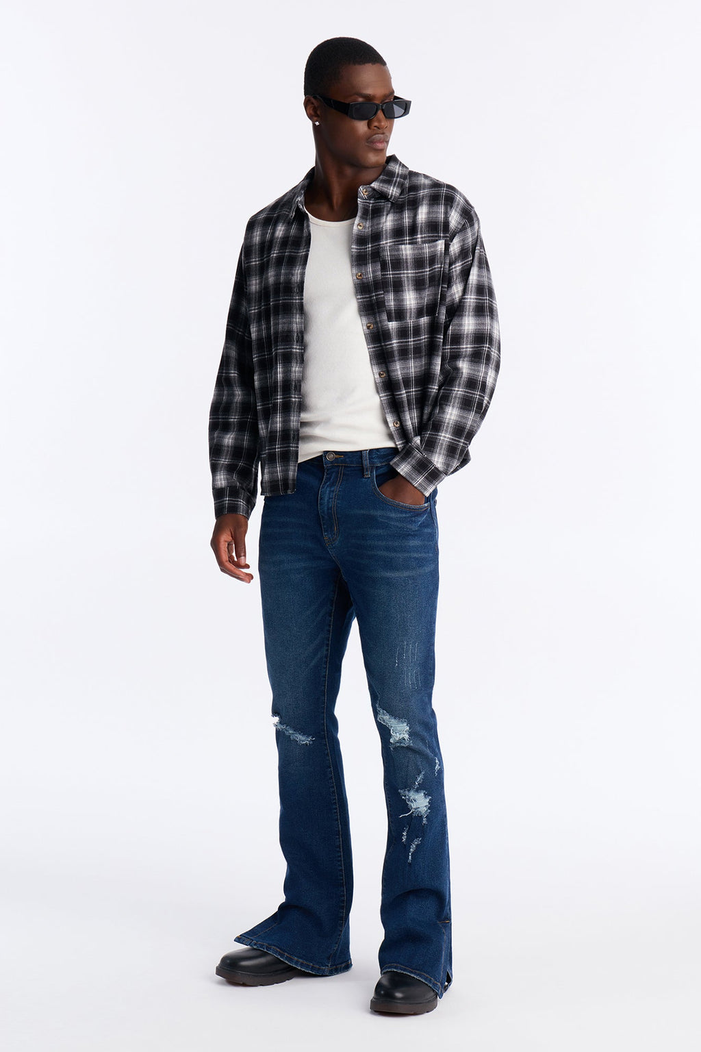 Stacked Skinny Flare Slit Dare Me Distressed Jean - Dark Wash - image 1