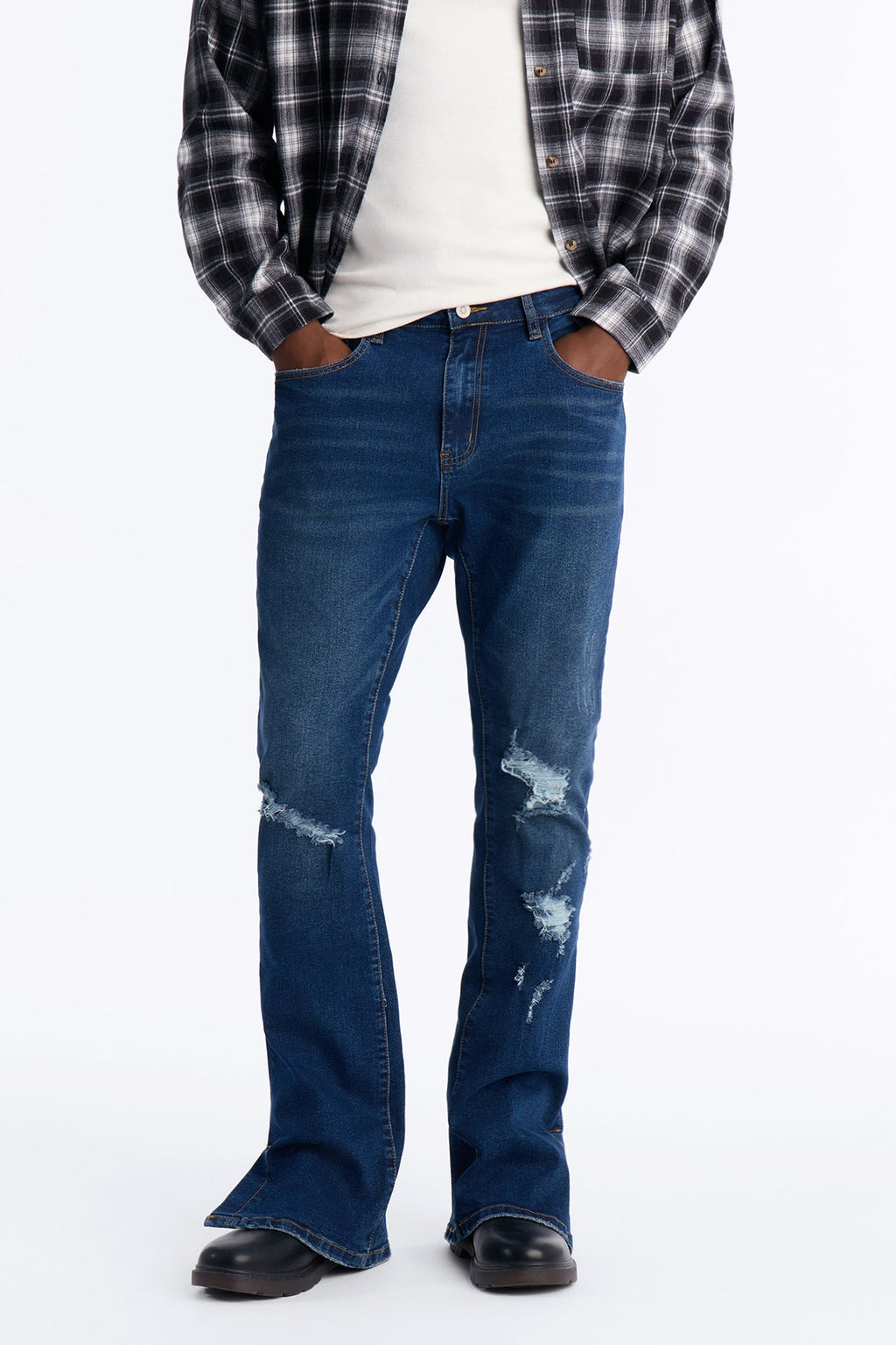 Stacked Skinny Flare Slit Dare Me Distressed Jean - Dark Wash - image 2